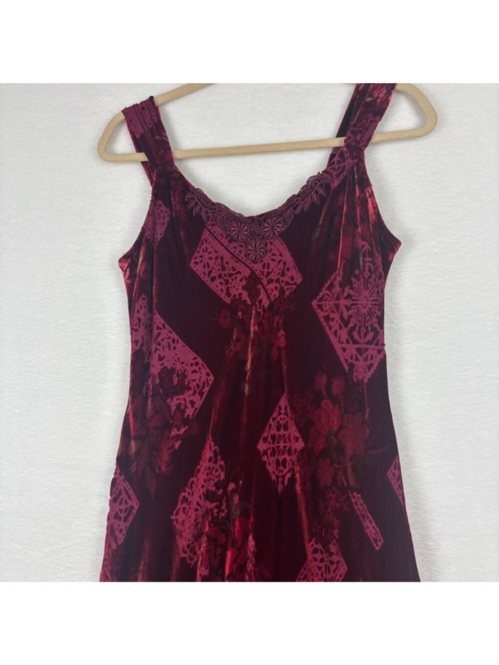 Jonathan Martin Studio 12 Velvet Sleeveless Burgundy Floral Dress Whimsigoth Y2K - Picture 4 of 14